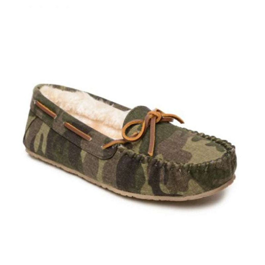 Women * | Minnetonka Moccasin Hot Selling Women'S Gina Trapper Green Camo Print