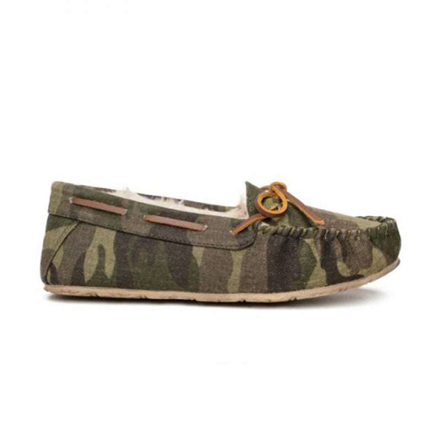 Women * | Minnetonka Moccasin Hot Selling Women'S Gina Trapper Green Camo Print