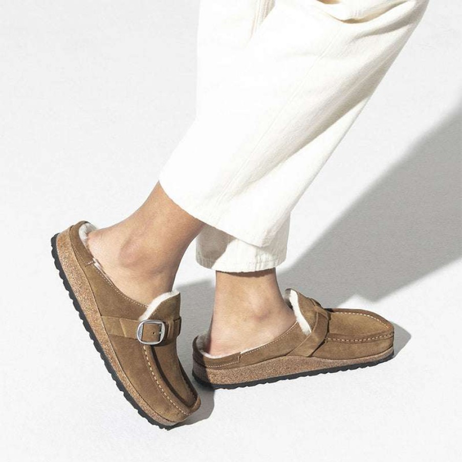 Women * | Birkenstock Online Women'S Buckley Shearling Tea/Natural