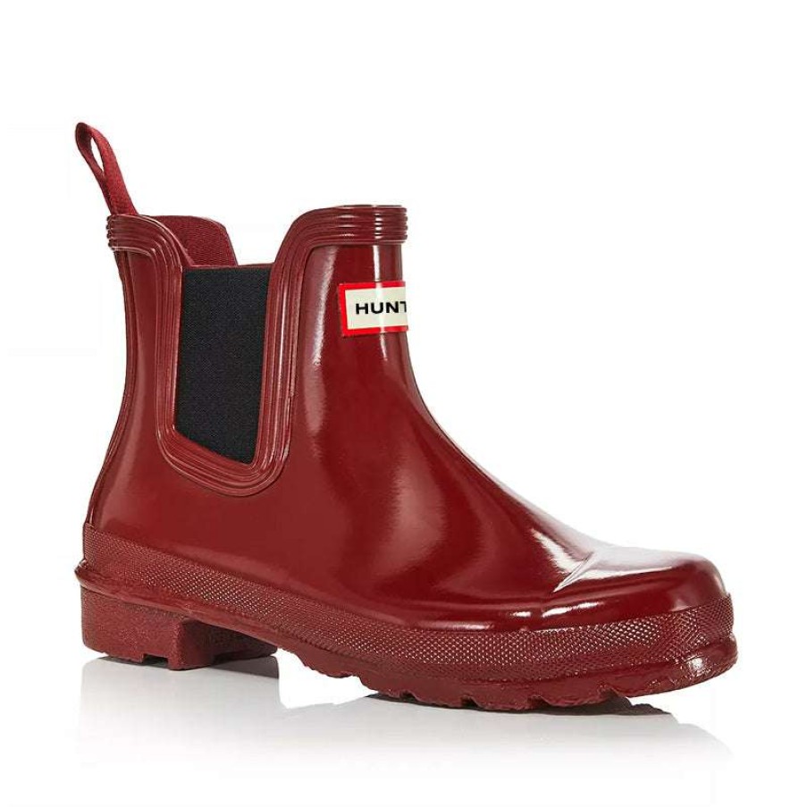 Women * | Hunter Top Sellers Women'S Original Chelsea Boot Gloss Fall Red/Black